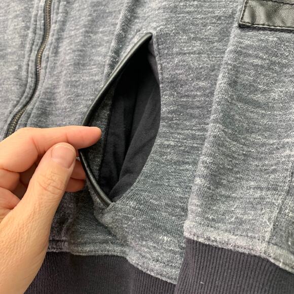 Rock & Republic Mens XL Gray Black Moto Sleeve Sweatshirt Hoodie Full Zip Jacket - Picture 6 of 8